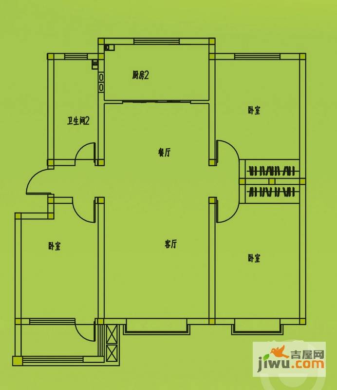 惠和园3室2厅1卫126㎡户型图