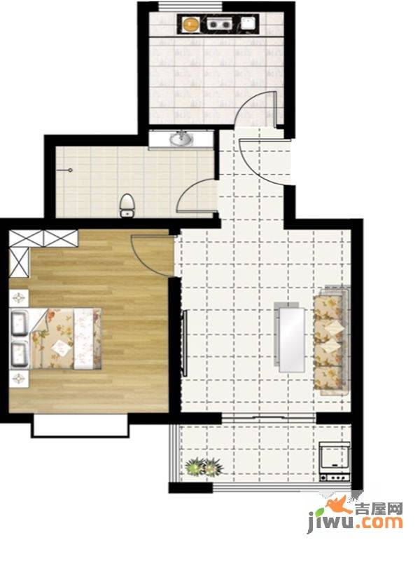 惠和园1室1厅1卫60㎡户型图