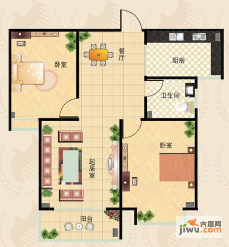 新都公园里2室2厅1卫86㎡户型图