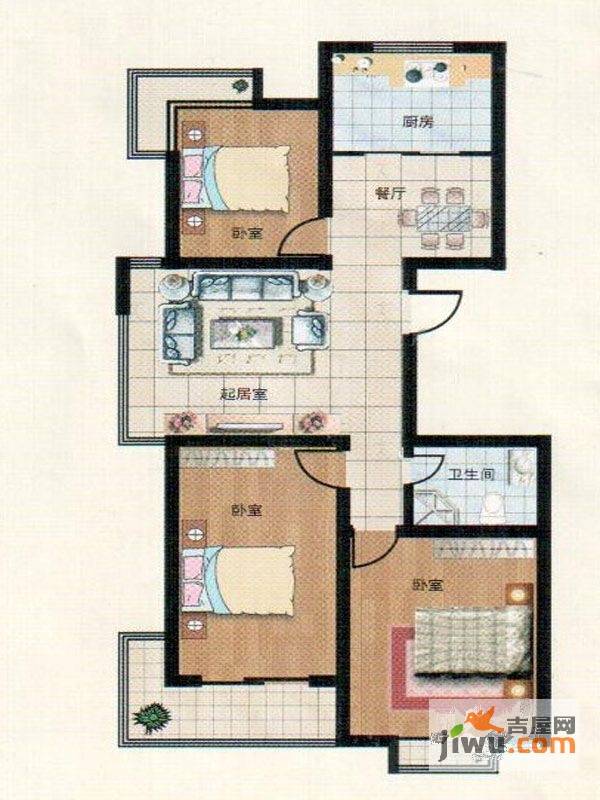 华安庭岸风景3室2厅1卫130㎡户型图