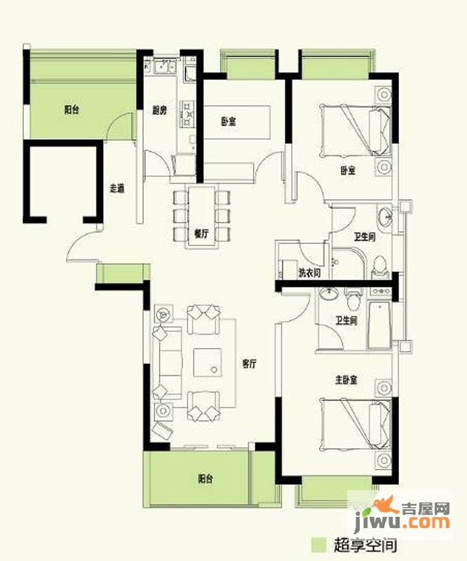 康桥半岛秀溪公寓3室2厅2卫120㎡户型图