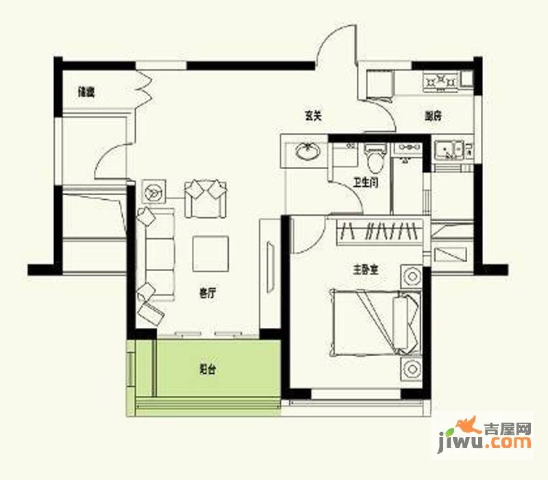 康桥半岛秀溪公寓1室2厅1卫90㎡户型图