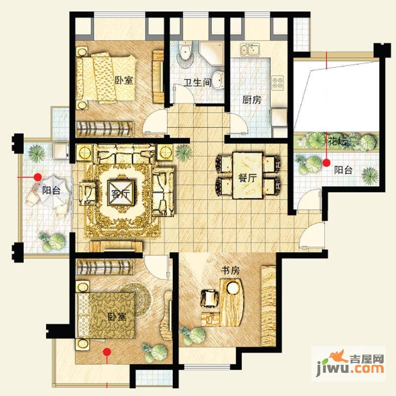 保利叶语3室2厅1卫118㎡户型图