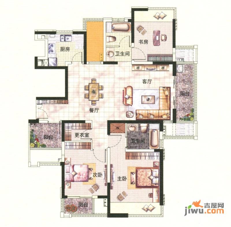 中环国际公寓三期2室2厅1卫94㎡户型图