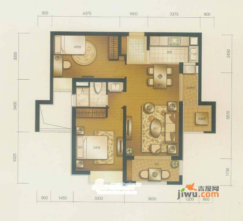 逸庭3室2厅1卫90㎡户型图