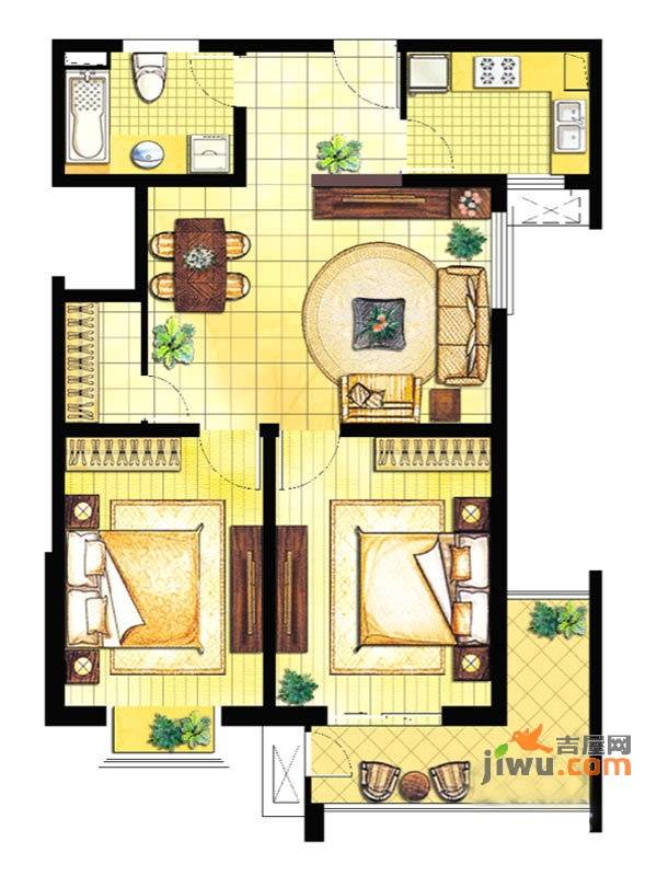 逸翠公馆2室2厅1卫104㎡户型图