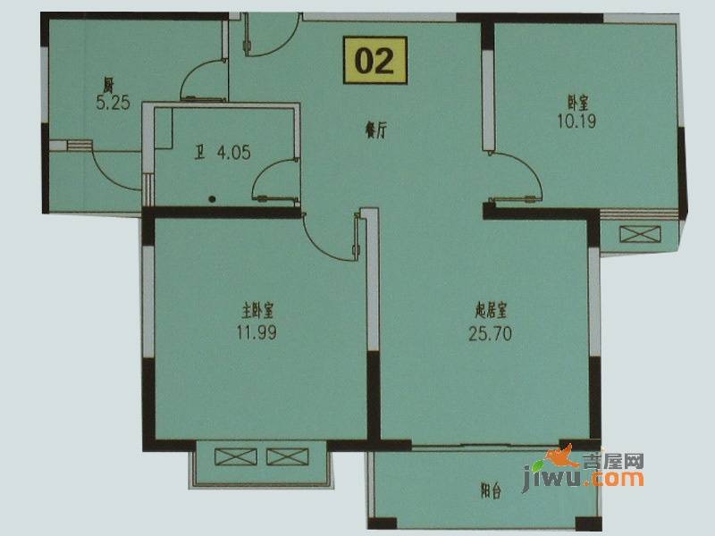 绿洲茗馨公寓2室2厅1卫85.1㎡户型图