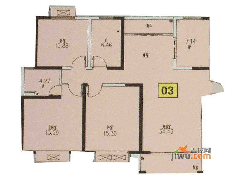 绿洲茗馨公寓3室2厅2卫135.5㎡户型图