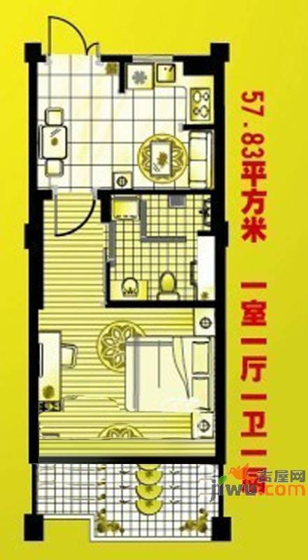 亲和源1室1厅1卫57.8㎡户型图