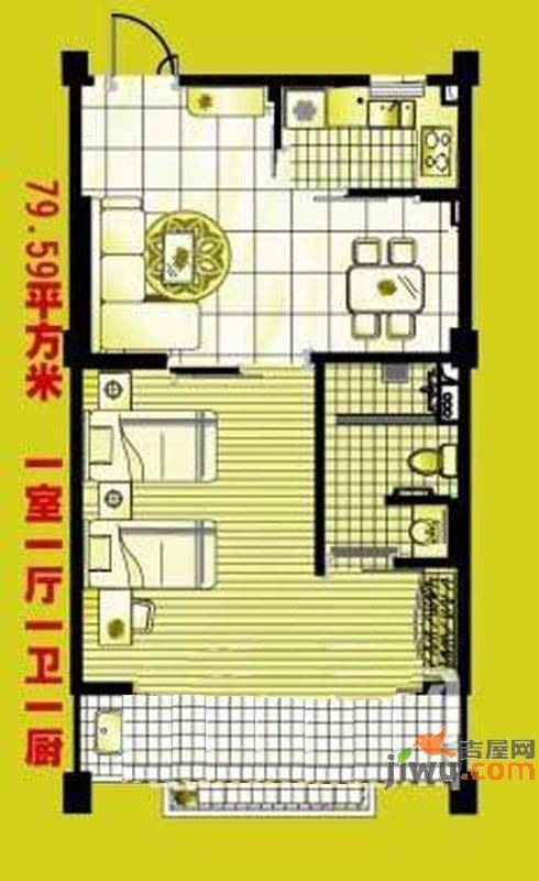 亲和源1室1厅1卫57.8㎡户型图