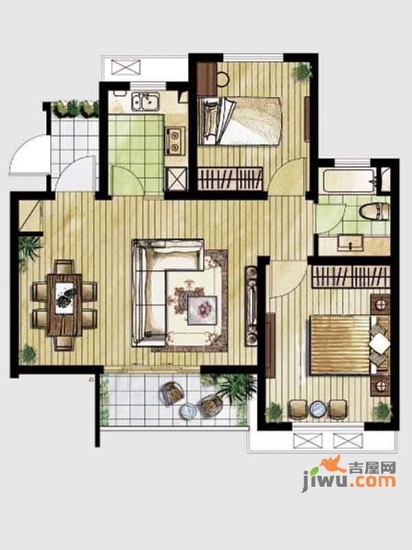 临港蓝色城邦2室2厅1卫88.9㎡户型图