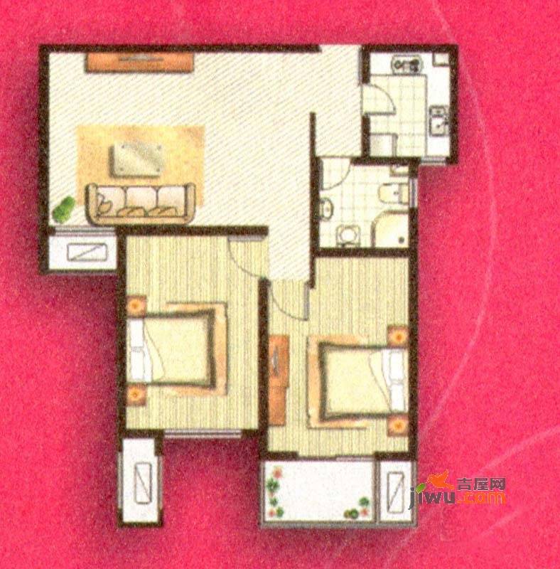 鼎秀园2室1厅1卫91.4㎡户型图