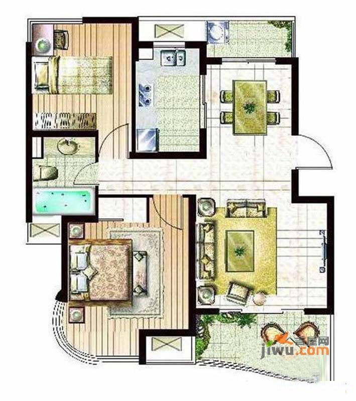 荣域飘鹰锦和花园2室2厅1卫89㎡户型图