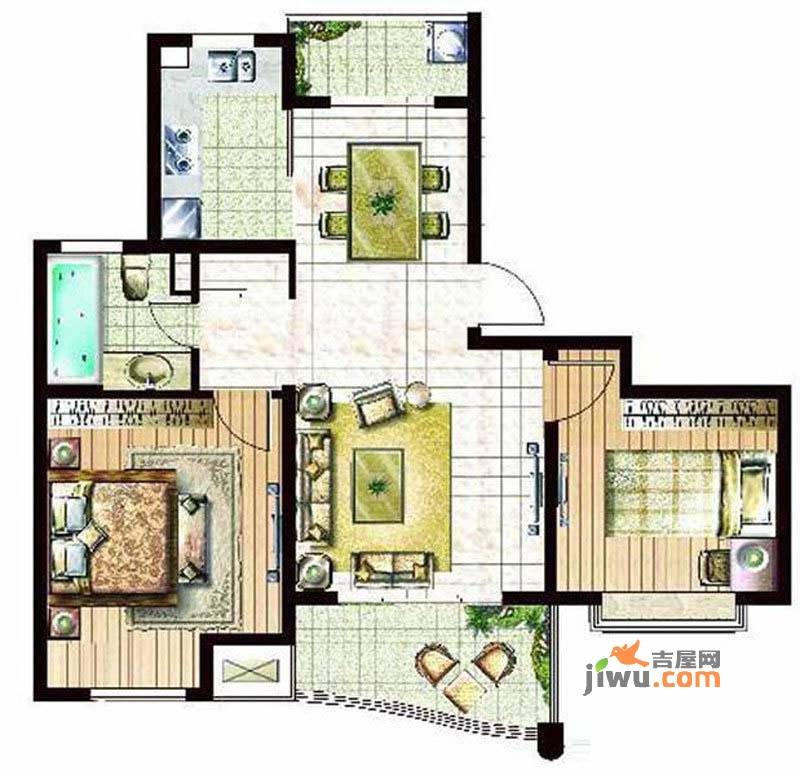 荣域飘鹰锦和花园2室2厅1卫98㎡户型图