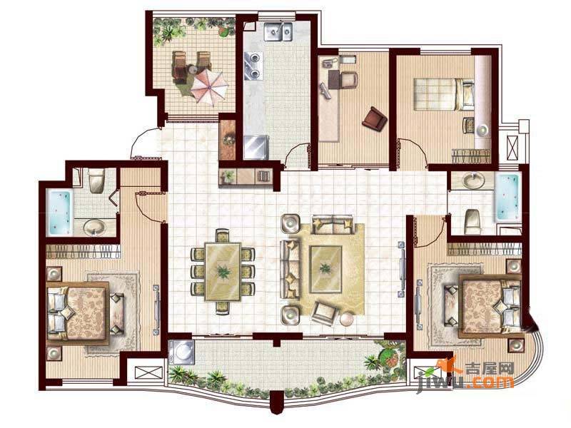 荣域飘鹰锦和花园3室2厅2卫144㎡户型图