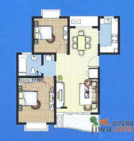 东方城市绿洲2室2厅1卫88㎡户型图