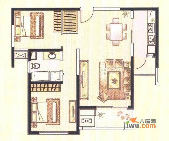 印象春城2室2厅1卫90.8㎡户型图