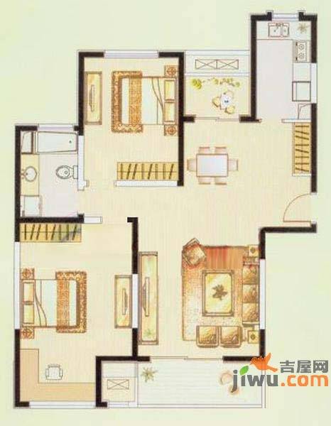 印象春城2室2厅1卫88.5㎡户型图