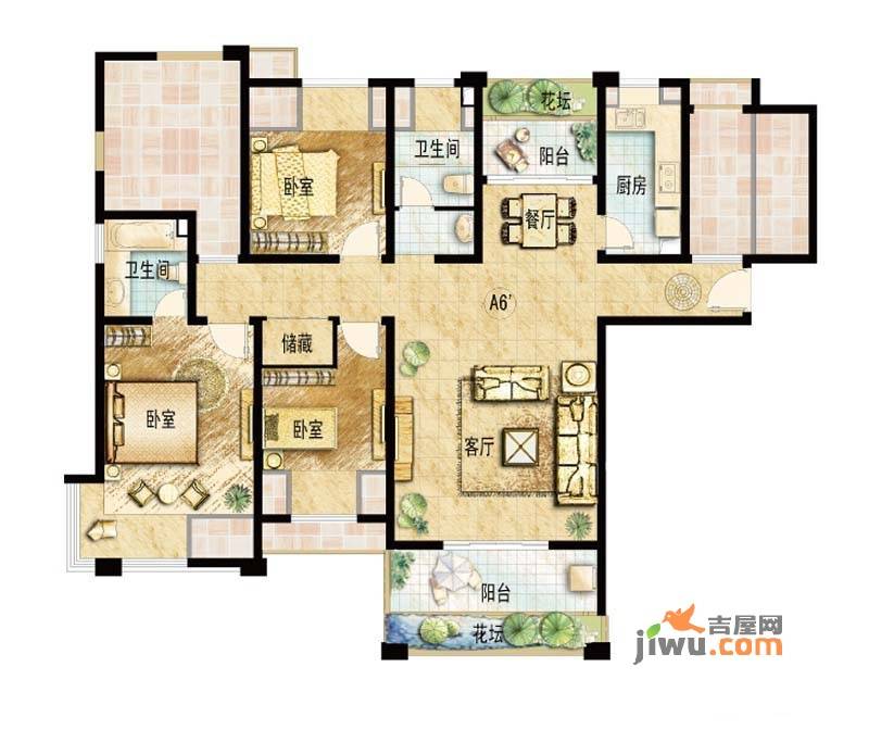 保利叶上海3室2厅2卫145㎡户型图