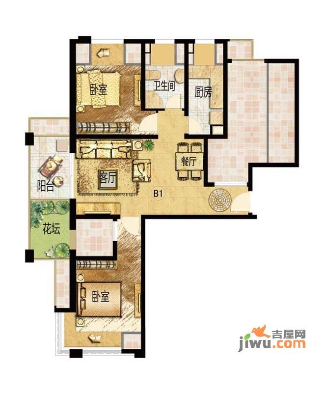 保利叶上海2室2厅1卫91㎡户型图