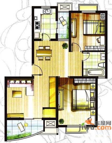 毕加索小镇2室2厅1卫94㎡户型图