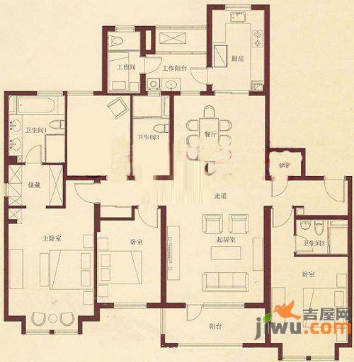 万科琥珀郡园4室2厅2卫200㎡户型图