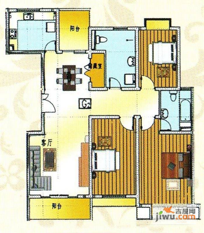 粤亮湾景苑3室2厅2卫144.9㎡户型图