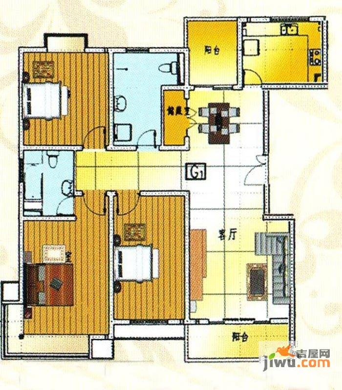 粤亮湾景苑3室2厅2卫144.9㎡户型图