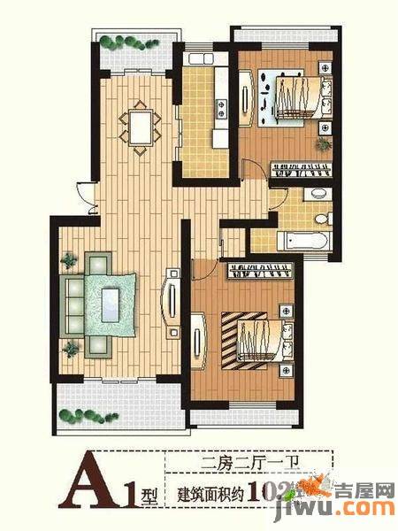 奉德苑2室2厅1卫102㎡户型图