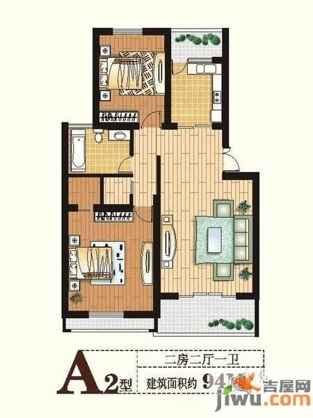 奉德苑2室2厅1卫94㎡户型图