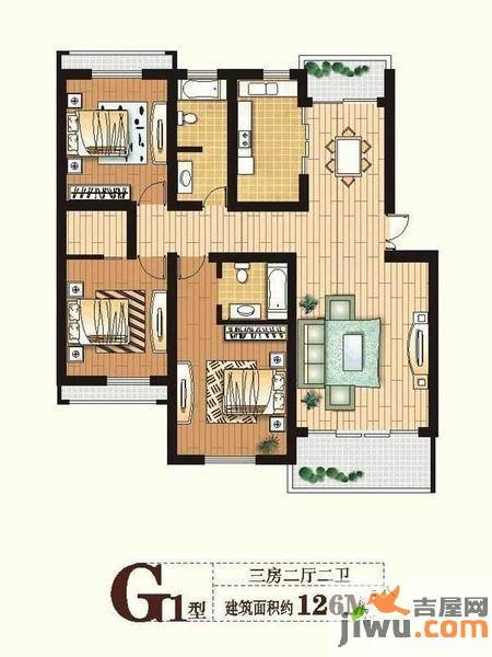 奉德苑3室2厅2卫126㎡户型图