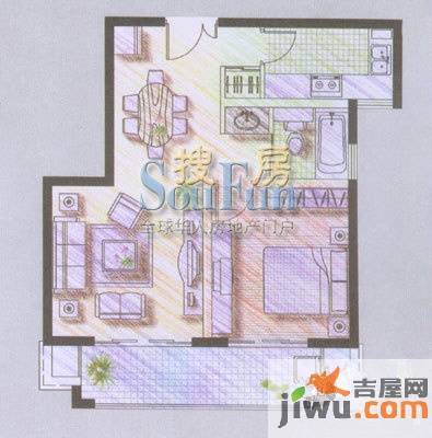 美岸栖庭1室2厅1卫65.8㎡户型图