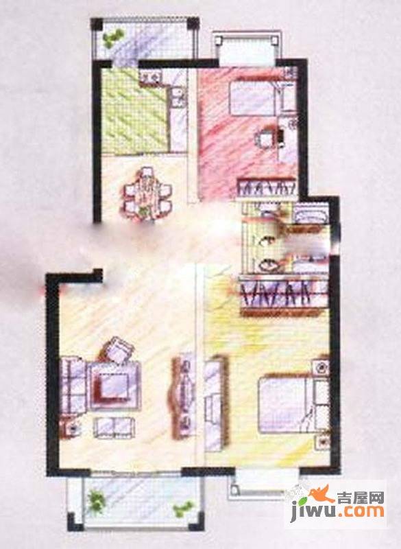 美岸栖庭2室2厅1卫91.3㎡户型图