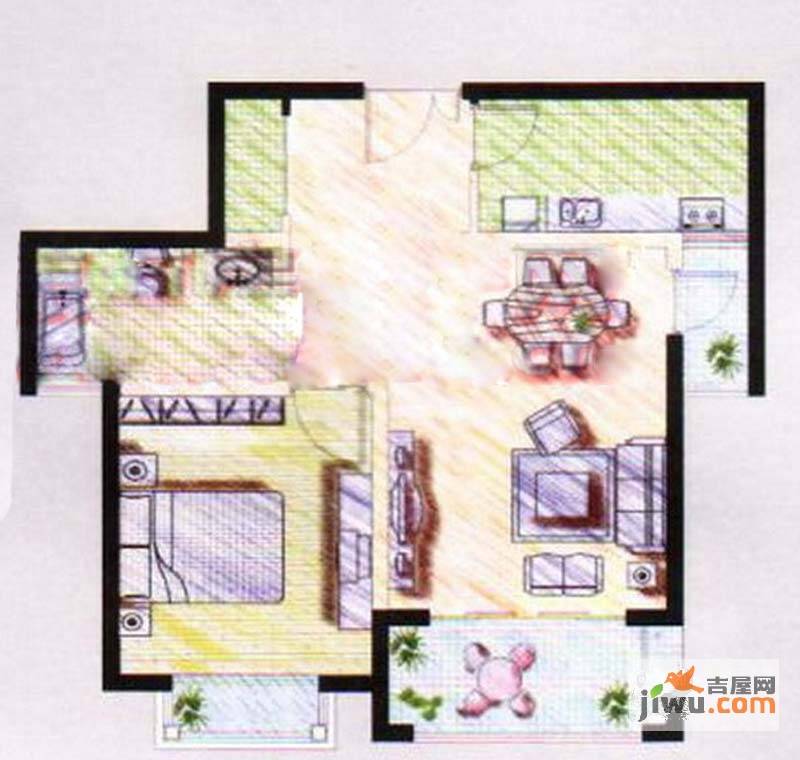 美岸栖庭1室2厅1卫67.7㎡户型图