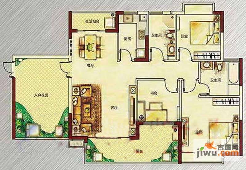 美岸栖庭3室2厅2卫121㎡户型图