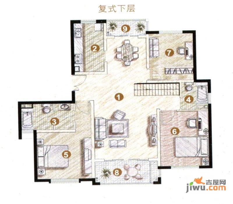 美岸栖庭5室3厅4卫204㎡户型图