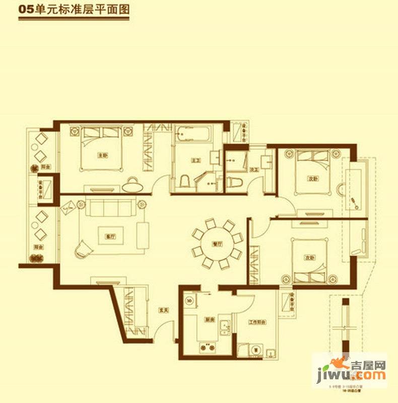 瑞虹新城铭庭3室2厅2卫144㎡户型图