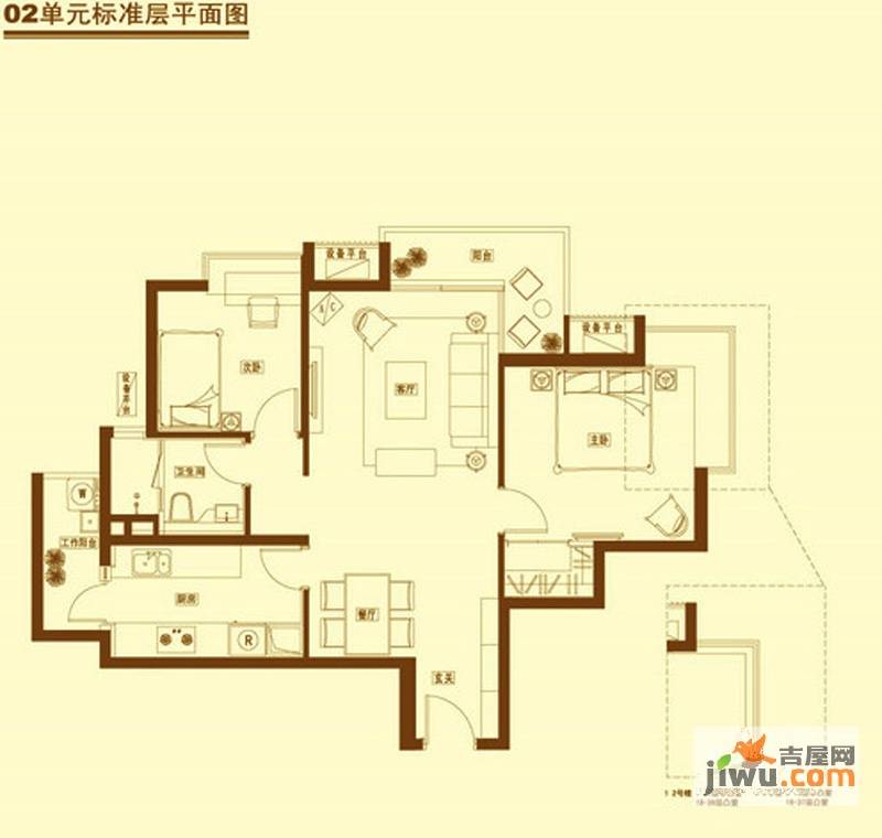 瑞虹新城铭庭2室2厅1卫89㎡户型图