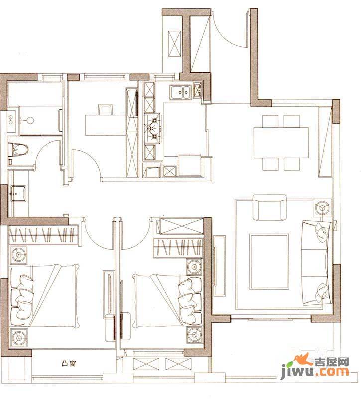 万科清林径2室2厅1卫98㎡户型图