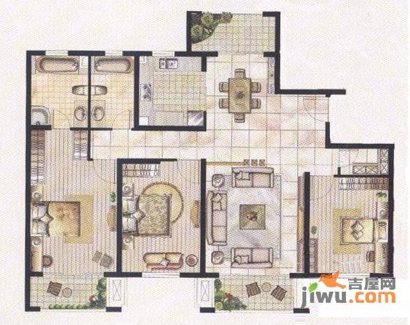 张江汤臣豪园四期3室2厅2卫144㎡户型图