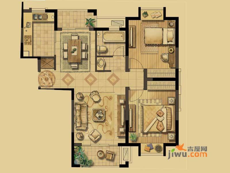 张江汤臣豪园四期2室2厅1卫84㎡户型图