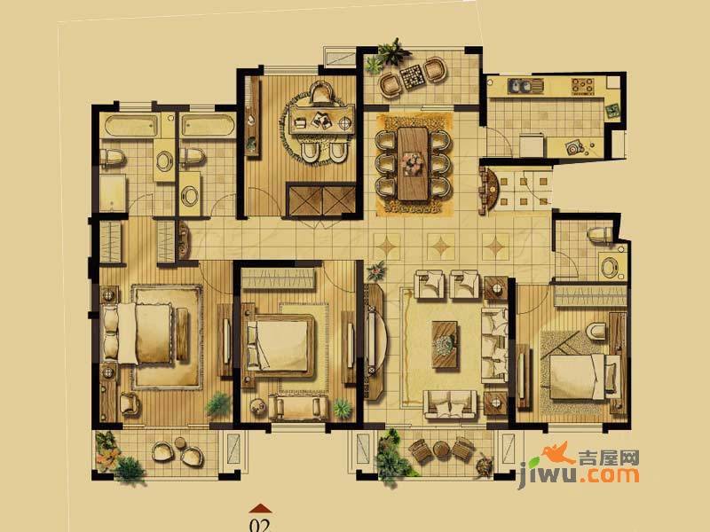 张江汤臣豪园四期4室2厅2卫169㎡户型图