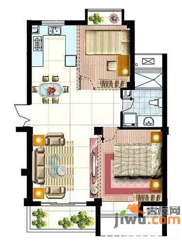 海洲桃花园二期2室2厅1卫90㎡户型图