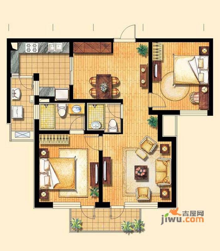 融创香溢花城2室2厅1卫户型图