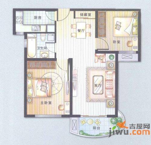 三花现代城三期金2室2厅1卫户型图