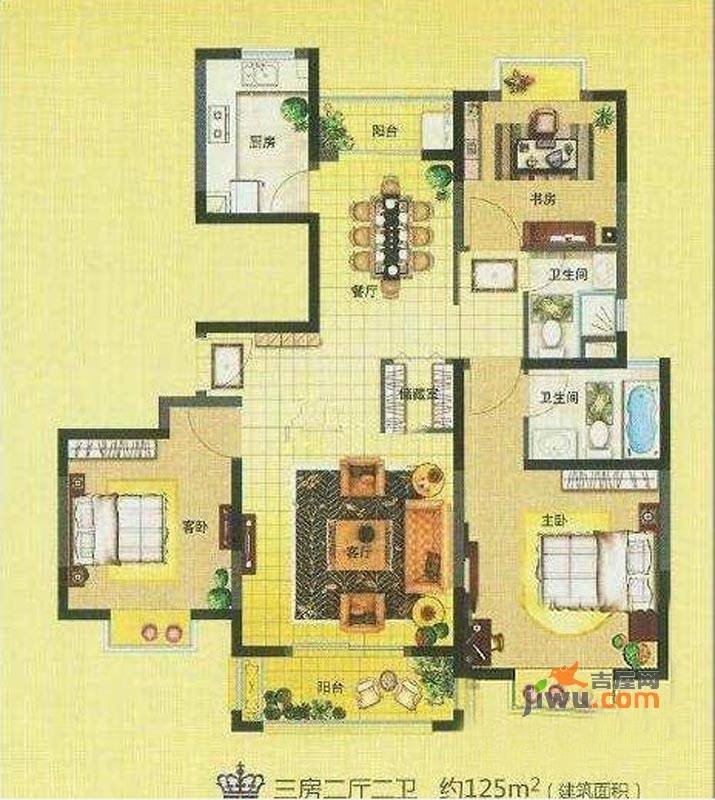 聚贤煌都3室2厅2卫125㎡户型图