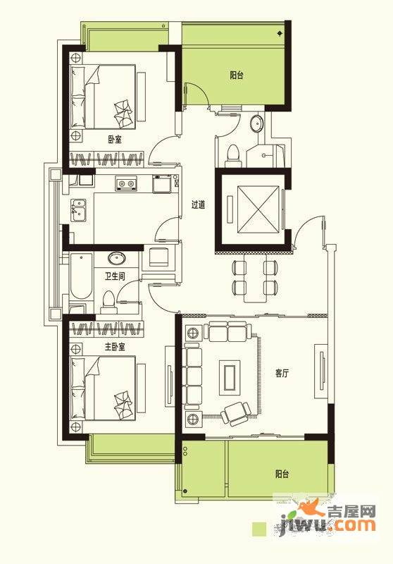 康桥半岛秀溪公寓2室2厅1卫103㎡户型图