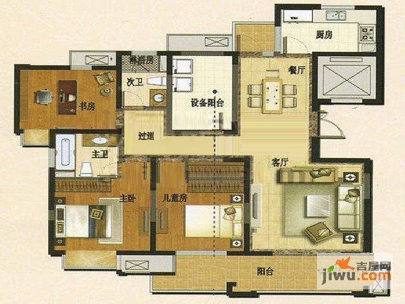 同盛南桥花园3室2厅2卫136㎡户型图