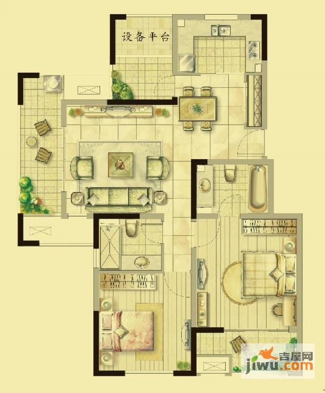 中环一号2室2厅2卫104㎡户型图