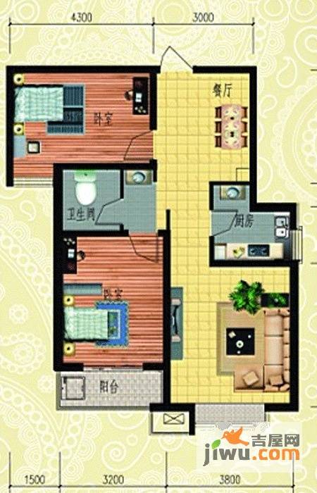 在水一方2室2厅1卫90.6㎡户型图